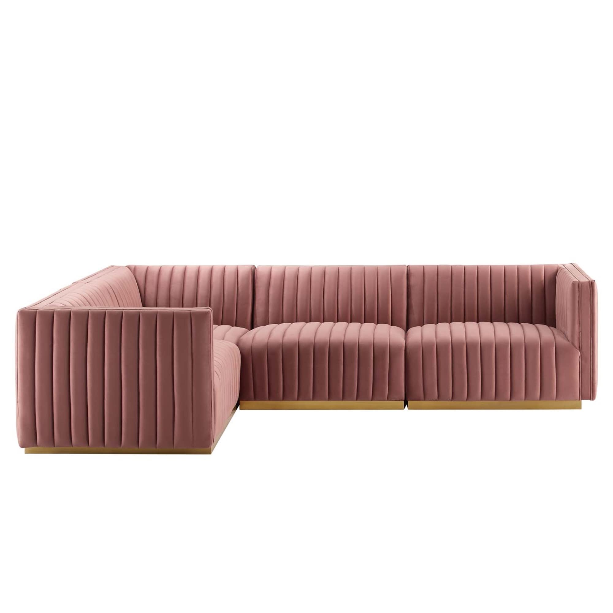 Modway Conjure 4-Piece Velvet And Stainless Steel Sectional In Dusty Rose/Gold